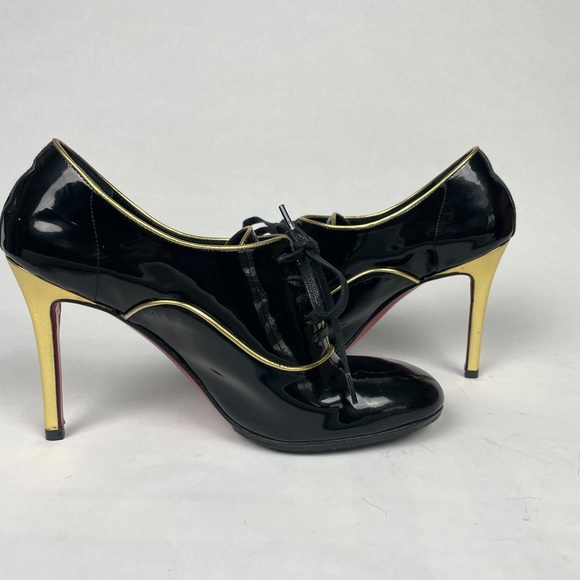 Christian Louboutin Patent Leather Heels Black Patent with Gold Size 36.5 EU - Picture 1 of 7